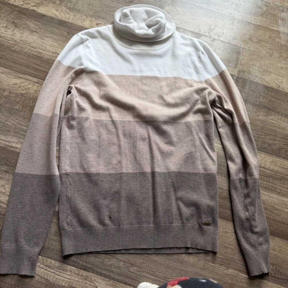 Calvin Klein Mens Colorblock Turtleneck Sweater Neutral Tan Cream Taupe Size M